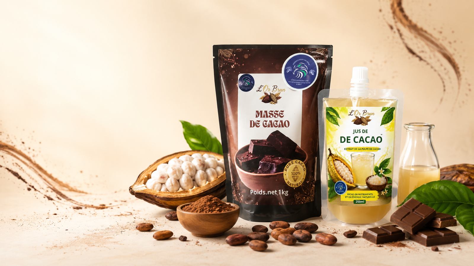 Gamme de produits cacao L'Or Brun transformés par SCMC